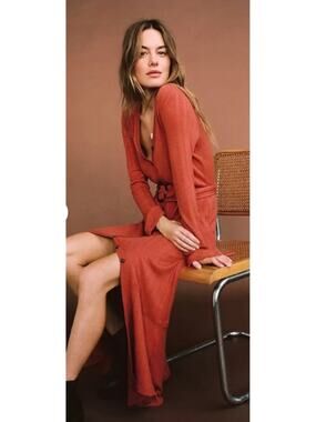 Anthropologie Elsa Burnt Orange Ribbed Maxi Dress